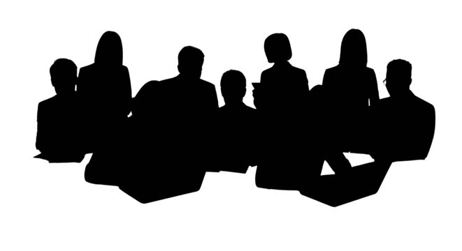 Silhouette group of people sitting together in a circle isolated on transparent background, Vector