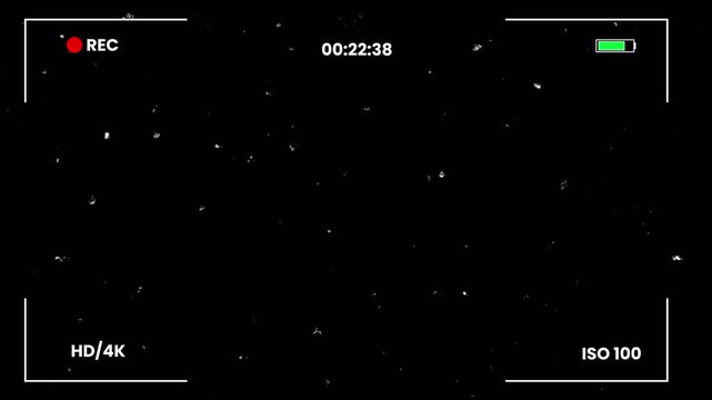 Retro VHS Camcorder Viewfinder Recording Overlay with Vintage 90s Screen Look, Dust, Grain, Static, Glitch Effect Loop, Alpha Channel, Timer, and REC Icon Interface 4k video