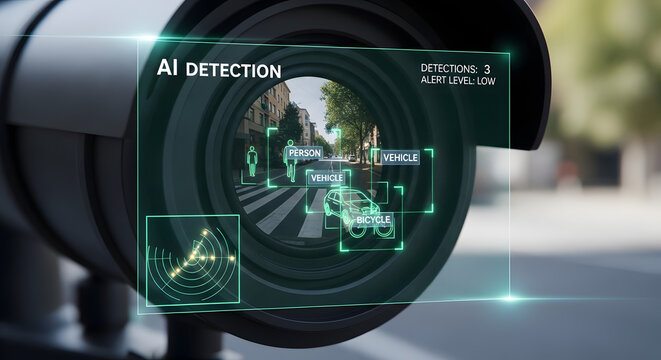 AI Surveillance Camera Capturing Smart City Data and Security Details.