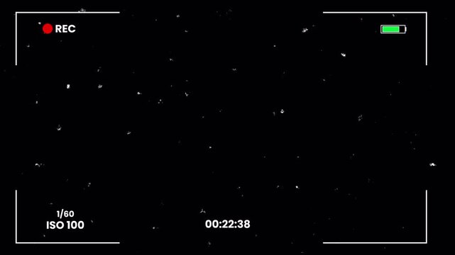 Retro VHS Camcorder Viewfinder Recording Overlay with Vintage 90s Screen Glitch Dust and Grain on Transparent Background HUD Interface 4k video