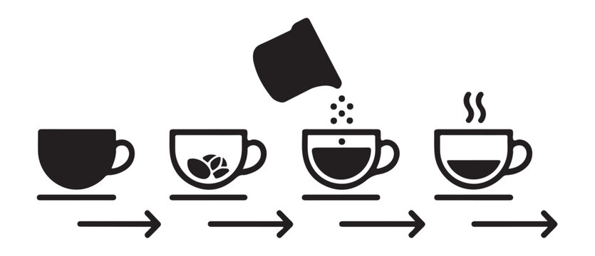 Infographic showing steps of brewing coffee with beans and powdered ingredients vector.