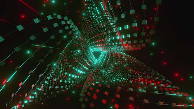 4k seamless VJ loop featuring an infinite movements of a complex abstract net for VJ sets, high-tech club visuals,  electronic music festivals, stage screens, LED video walls, backdrop