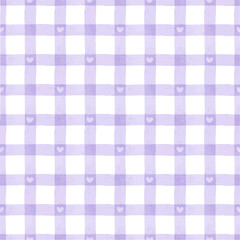 Soft lavender gingham background with tiny hearts © kayuki