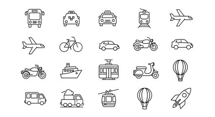 Collection of hand-drawn transportation icons in sketch style. © Babi
