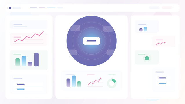 Analytics dashboard with circular centerpiece chart widgets reports metrics and clean pastel admin interface modern business layout design