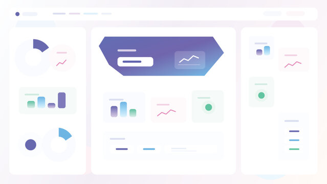 Modular analytics dashboard interface with gradient chart card widgets reports metrics and clean pastel business admin layout design