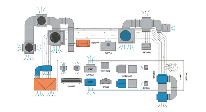 Detailed HVAC system diagram illustrating ventilation and air conditioning layout.