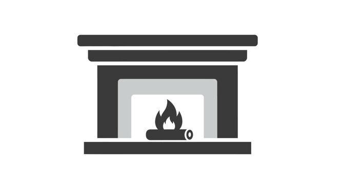 Fireplace with burning fire inside.