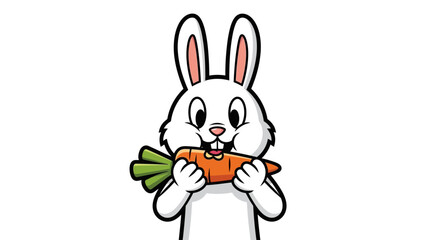 Fototapeta premium Cute cartoon rabbit happily eating a carrot