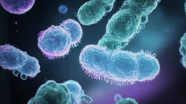 Abstract micro world with bacteria shapes drifting slowly