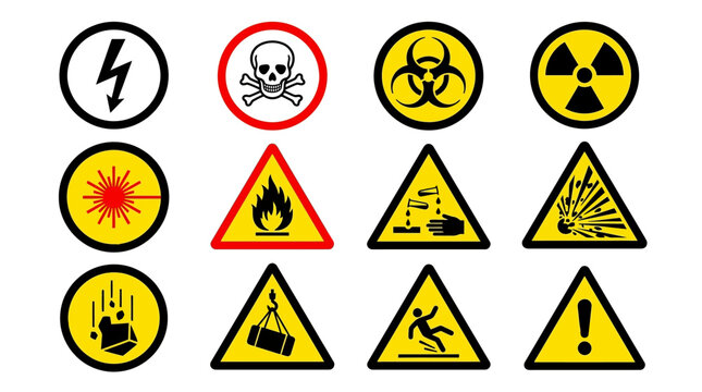 Vector Icons Set of industrial hazard and workplace safety warning signs. Vector Illustrations. EPS Editable