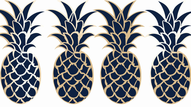 Four navy pineapples with gold outlines on a white background arranged in a row