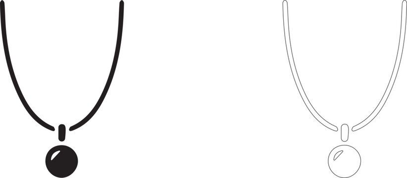 Vector icon of a necklace with pendant in outline and silhouette style, jewelry and female accessory symbol.