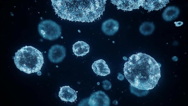 Stylized microscopic bacteria floating in liquid environment