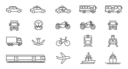 Collection of hand-drawn transportation icons in a simple line art style. © Basil