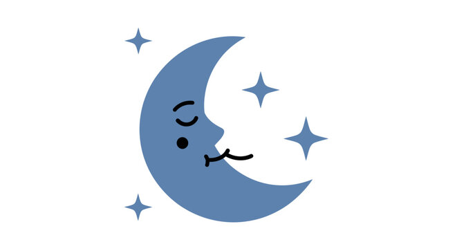 Crescent Moon Face with Stars Smiling.