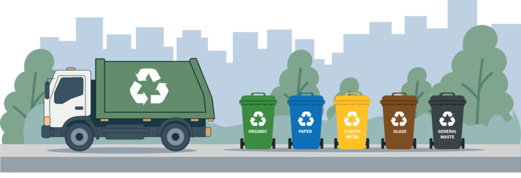 Garbage Truck Recycling Illustration &ndash; Waste Collection and Eco Concept