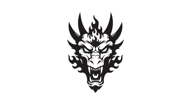 Demon face with horns and flames.