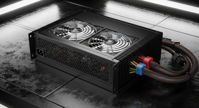 High-performance gaming computer power supply unit with dual fans and robust build for reliable energy delivery
