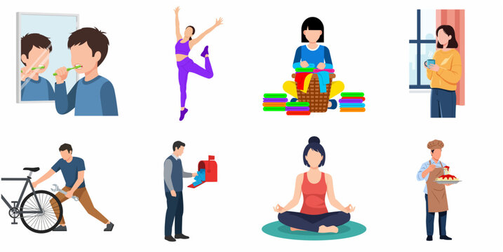 Lifestyle Daily Routine Activities Collection Flat Illustration Graphic Elements