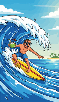 surfer on the beach vector