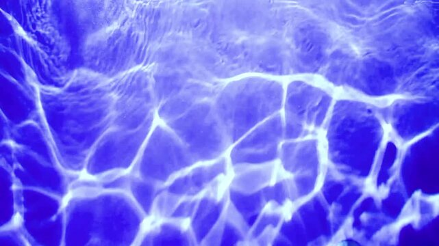 Violet blue shimmering water light pattern in aquarium, abstract dreamy background footage