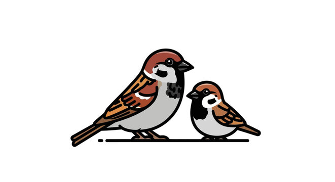 Two adorable sparrows perched together in a simple illustration style.