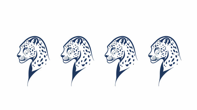 A repeating pattern featuring the profile of a spotted feline in dark blue ink