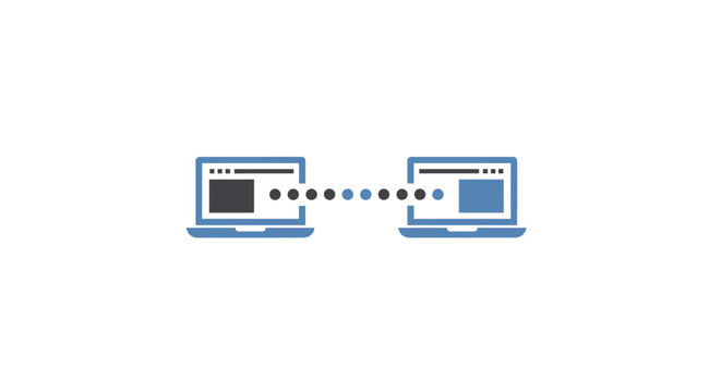 Two laptops connected by a dotted line.