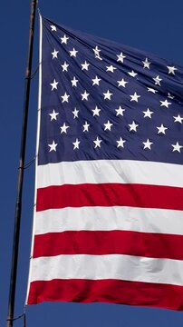 American Flag Waving in Wind Vertical 4K Slow Motion