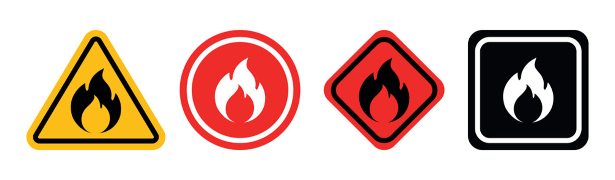 Flammable Material Signs Vector Set Isolated on White Background. Hazard Flat Icons for Inflammable Substances.