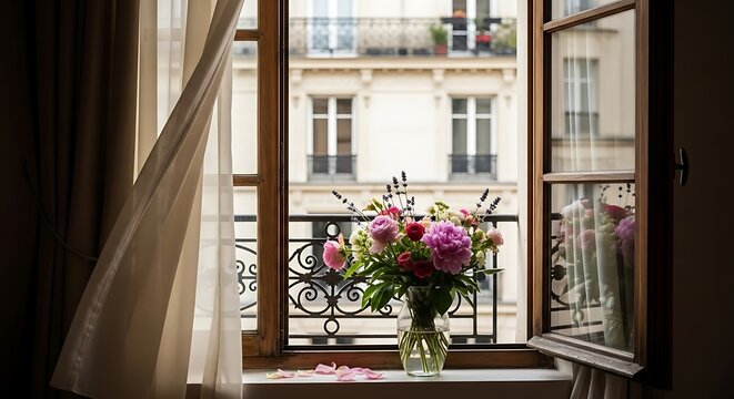 Floral Elegance - A Parisian Window Still Life.