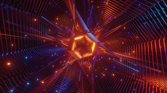 4k seamless VJ loop featuring an infinite movements of abstract geometry for VJ sets, high-tech club visuals, electronic music festivals, stage screens, LED video walls, backdrop