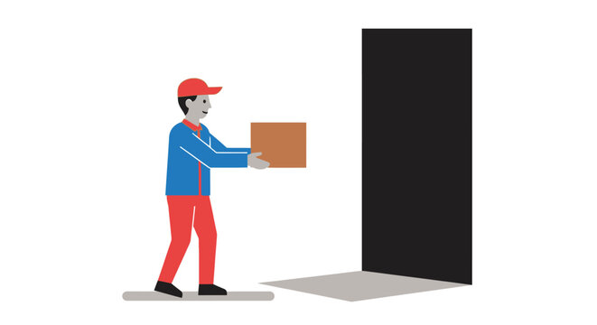Delivery man holding cardboard box.