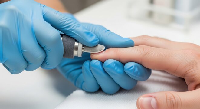 Male manicure buffing nail surface for natural finish shows clean grooming procedure, hygienic salon treatment and understated professional care for men.