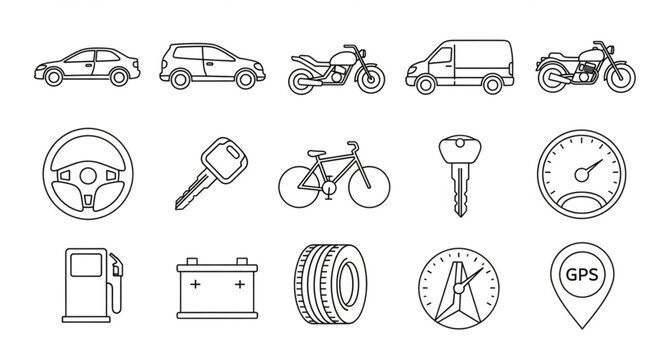 Collection of Transportation and Automotive Icons.