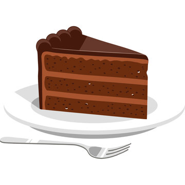 Delicious chocolate cake slice on a white plate with fork