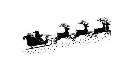 A silhouetted image depicts santa claus riding in a sleigh pulled by eight majestic reindeer © Shakil