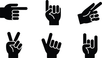 Obraz premium Black hand gestures icons set with different finger positions and signs isolated on transparent background