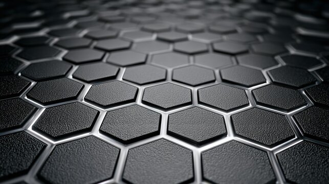 Abstract macro shot of detailed dark hexagonal tile pattern background