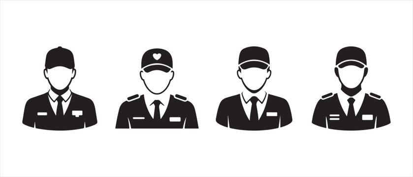 Professional Security Guard and Law Enforcement Service Avatar Icon Set in Flat Vector Style.
