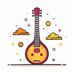 Obraz premium Stylized Illustration of a Bouzouki with Clouds and Stars