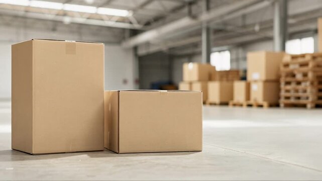 Efficient warehouse workers packing and organizing cardboard boxes in a spacious industrial facility
