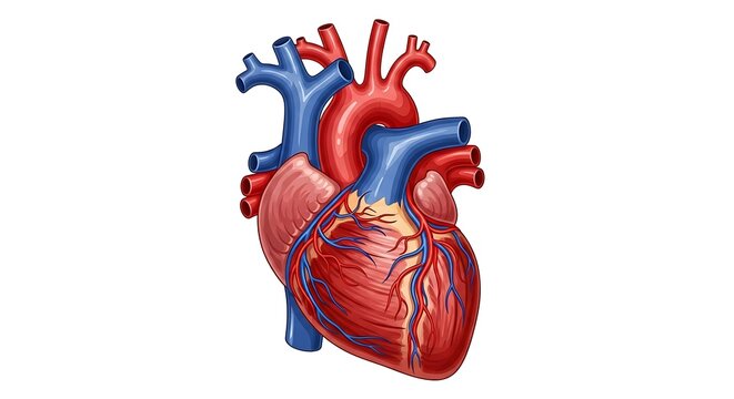 Anatomically Correct Human Heart Illustration on White Background.