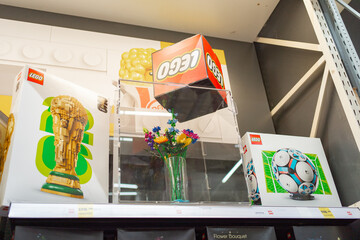 Naklejka premium Bad Hersfeld, Germany, 04.21.2026: Toy Store Display Shelf, lego