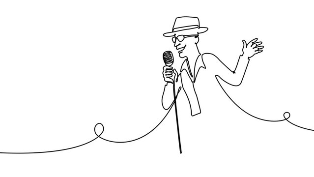 Continuous one line singer music musician guitar jazz band artist. Music singer live guitarist rock microphone drawing sing man star electric vintage singing studio rocker happy using drum concert