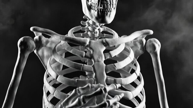 Gradual Revealing of the Human Skeleton with Focus on Anatomy Against a Dark Background