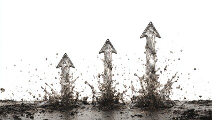 Fototapeta premium Three Arrows Emerge from Muddy Water Symbolizing Growth and Progress.