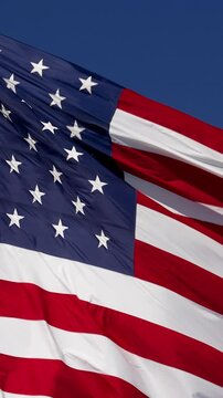 American Flag Waving in Wind Vertical 4K Slow Motion