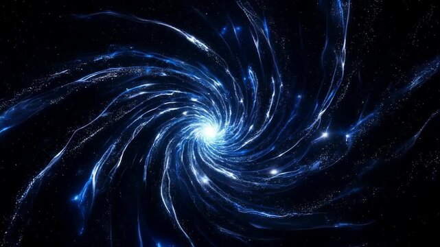 Cinematic cosmic blue vortex spiraling in deep space galaxy with glowing stars